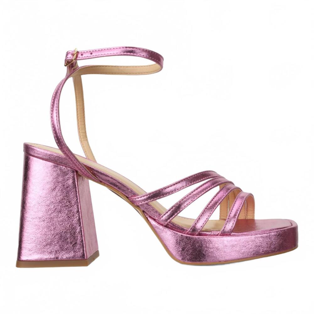 NEW BRUNO MENEGATTI women's leather dress platform sandal in metal lilac
